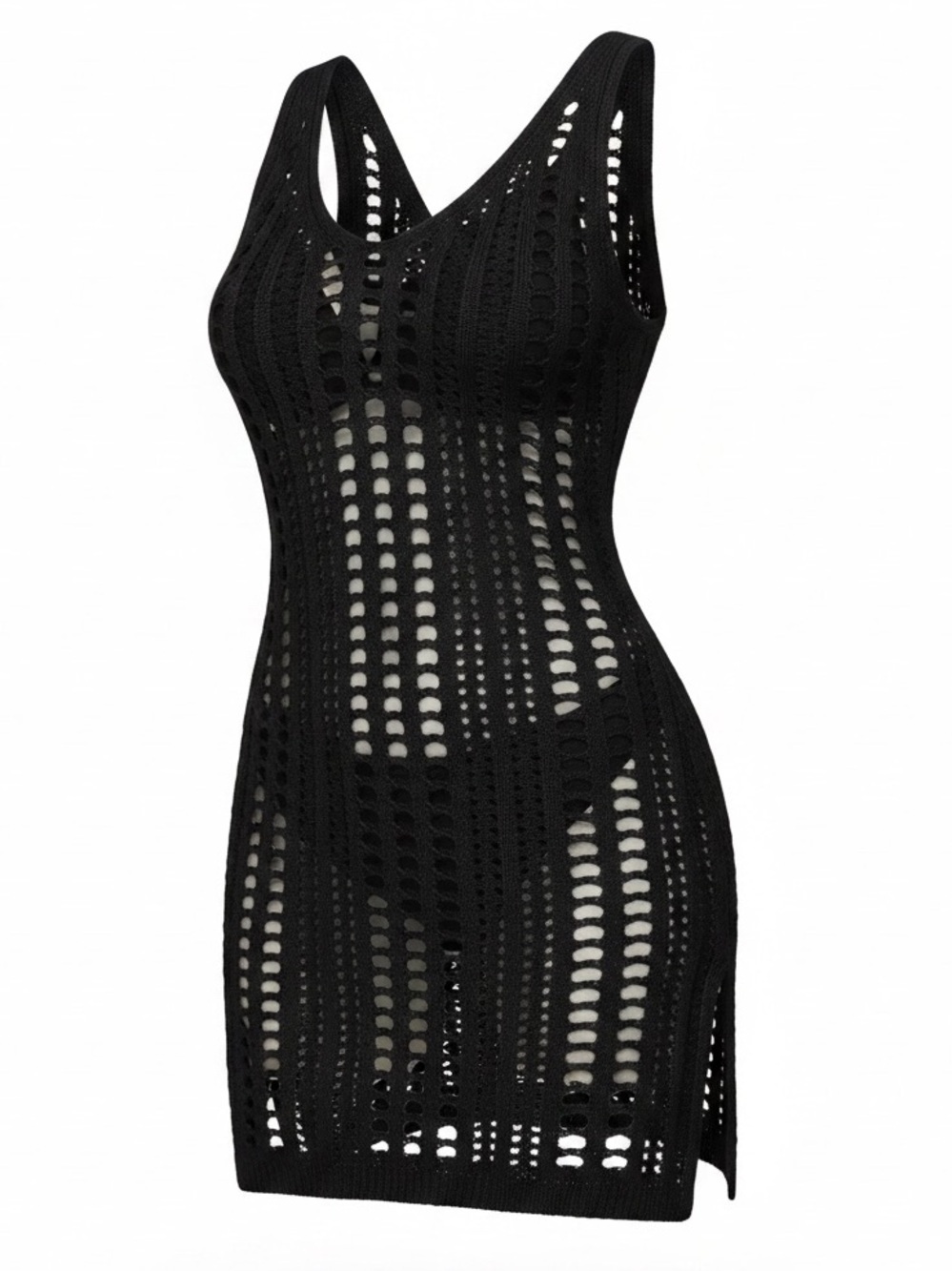 Black Crochet Swim Cover Up Mini Dress